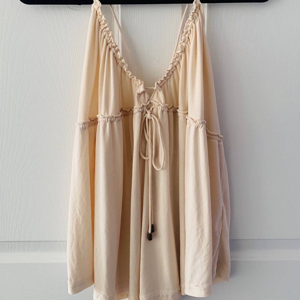 free people ruffled drawstring tank top